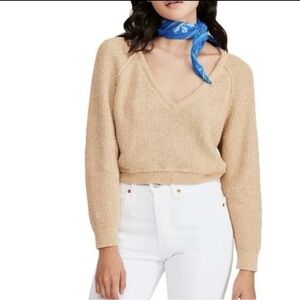 Free People Cropped V-Neck Pullover Sweater – XS